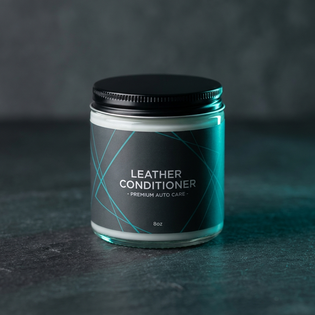 Small jar of leather conditioner cream with charcoal and amber label